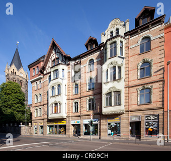 Storici edifici commerciali, Bahnhofstrasse, Eisenach, Turingia, Germania, Europa PublicGround Foto Stock