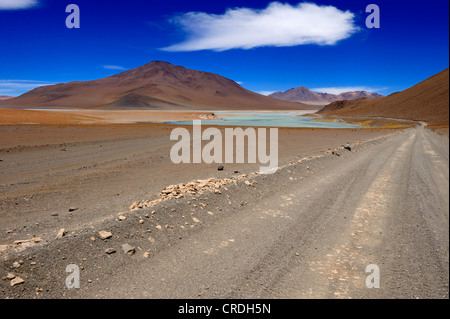 Deserto di Atacama con Laguna Blanca la gamma della montagna e le nuvole nel cielo, Uyuni, Bolivia, Sud America Foto Stock
