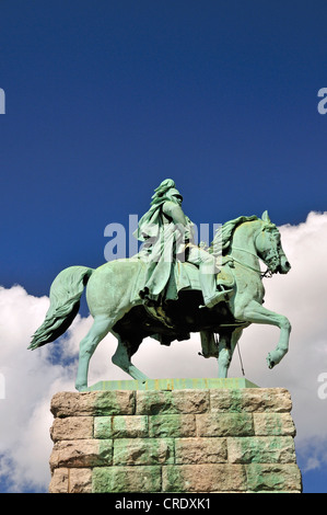 Statua equestre di imperatore Guglielmo I. sul ponte Hohenzollernbruecke, Colonia, nella Renania settentrionale-Vestfalia, PublicGround Foto Stock