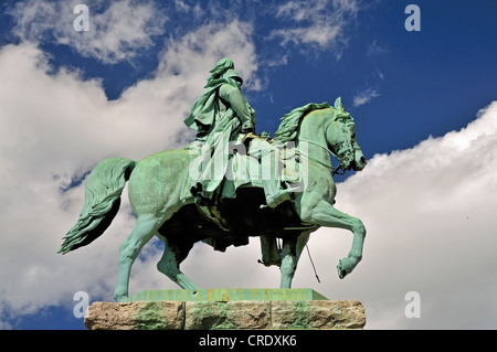 Statua equestre di imperatore Guglielmo I. sul ponte Hohenzollernbruecke, Colonia, nella Renania settentrionale-Vestfalia, PublicGround Foto Stock