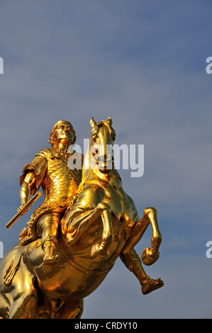 Golden Rider, statua equestre di Augusto II di Sassonia, Augusto il Forte, Dresda, Sassonia, Germania, Europa PublicGround Foto Stock