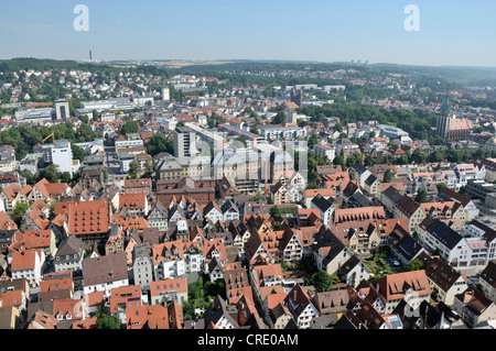 Vista aerea dalla sommità di Ulmer Muenster, Ulm Minster, chiesa, Ulm, Baden-Wuerttemberg, Germania, Europa Foto Stock