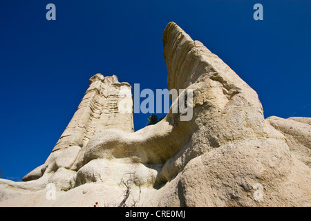 Camini di Fata, paesaggio di tufo nella valle di amore a Goreme, Sito Patrimonio Mondiale dell'UNESCO, la Cappadocia, Anatolia, Turchia Foto Stock