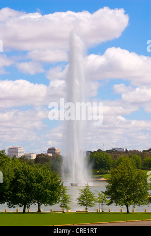 Il Captain Cook Memorial getto d'acqua, il Lago Burley Griffin, Canberra, Australia. Foto Stock