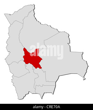 Mappa politica della Bolivia con i diversi dipartimenti in cui Cochabamba è evidenziata. Foto Stock