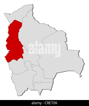 Mappa politica della Bolivia con i diversi dipartimenti in cui La Paz è evidenziata. Foto Stock