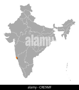 Mappa politico dell'India con i vari Stati in cui Goa è evidenziata. Foto Stock