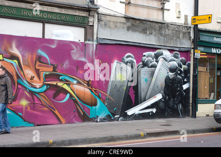 Graffiti in Stokes Croft Bristol Foto Stock