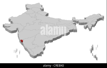 Mappa politico dell'India con i vari Stati in cui Goa è evidenziata. Foto Stock