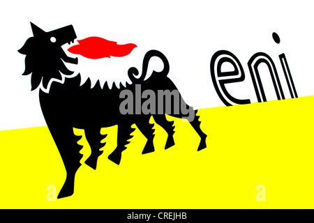 Logo di Eni, una multinazionale italiana di olio e gas company, la più grande azienda di Italia con una catena di stazioni di servizio in Germania Foto Stock