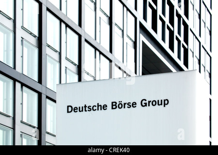 Sede della Deutsche Boerse Group, DEUTSCHE BOERSE AG, Borsa tedesca, Eschborn, Hesse, Germania, Europa Foto Stock