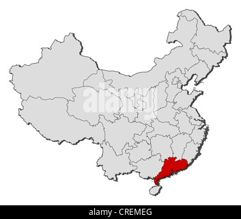 Mappa politica della Cina con le diverse province dove Guangdong è evidenziata. Foto Stock