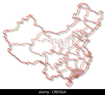 Mappa politica della Cina con le diverse province dove Guangdong è evidenziata. Foto Stock