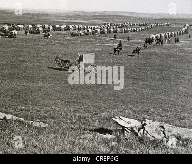 GEORGE CUSTER (1839-1876) Carro treno del suo 1874 Black Hills spedizione per sottomettere i nativi americani del Dakota Foto Stock