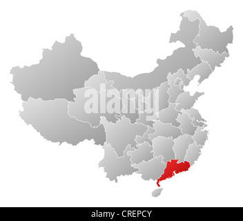 Mappa politica della Cina con le diverse province dove Guangdong è evidenziata. Foto Stock