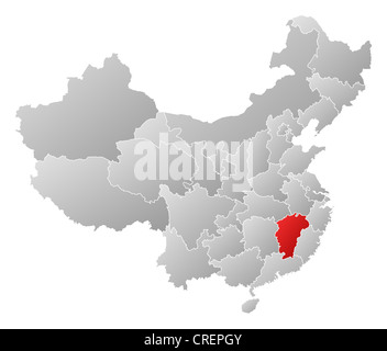 Mappa politica della Cina con le diverse province dove Jiangxi è evidenziata. Foto Stock