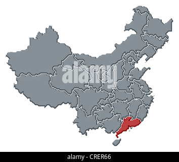 Mappa politica della Cina con le diverse province dove Guangdong è evidenziata. Foto Stock