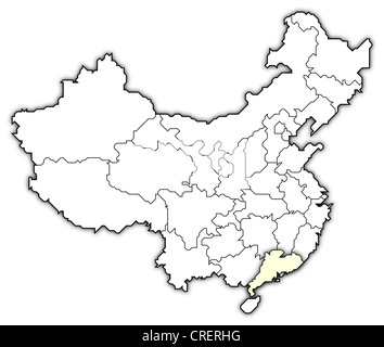 Mappa politica della Cina con le diverse province dove Guangdong è evidenziata. Foto Stock