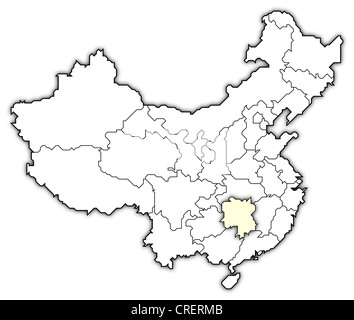 Mappa politica della Cina con le diverse province dove Hunan è evidenziata. Foto Stock