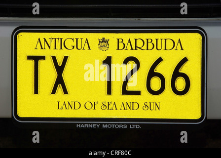 Auto segno di Antigua Antigua e Barbuda, Mar dei Caraibi Foto Stock