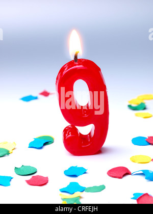 Compleanno-anniversario candele mostra Nr. 9 Foto Stock