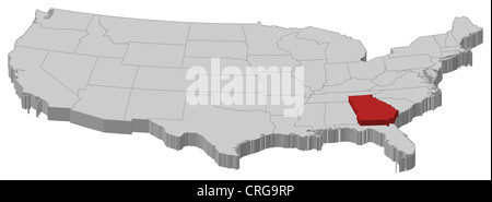 Mappa politica degli Stati Uniti con i vari Stati in cui la Georgia è evidenziata. Foto Stock