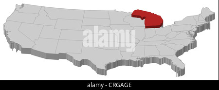 Mappa politica degli Stati Uniti con i vari Stati in cui Michigan è evidenziata. Foto Stock