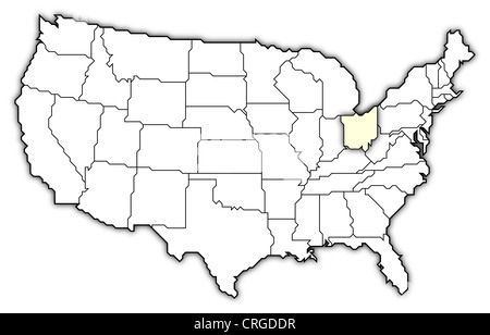 Mappa politica degli Stati Uniti con i vari Stati in cui Ohio è evidenziata. Foto Stock