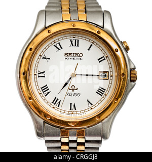 Vintage Seiko SQ100 Kinetic uomini orologio analogico con visualizzazione data Foto Stock