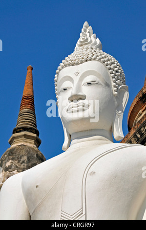 Statua del Buddha di grande Chedi Chaya Mongkol, Thailandia, Ayutthaya, Wat Yai Chai Mongkon Foto Stock