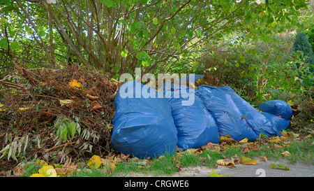 Giardino i rifiuti in sacchetti di plastica Foto Stock