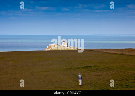 L'originale Beachy Head Lighthouse (1834) ora un B&B a Belle Tout sulla South Downs modo sentiero, East Sussex, England Regno Unito Foto Stock