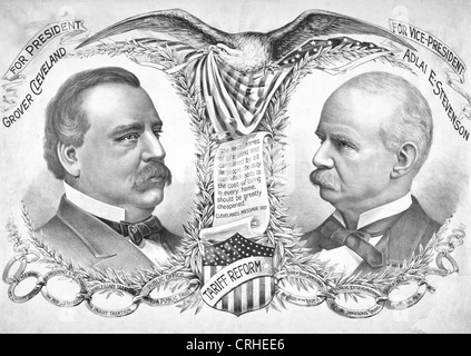 Grover Cleveland per Presidente - Adlai Stevenson per Vice Presidente - Campagna annuncio in USA elezioni presidenziali del 1892 Foto Stock