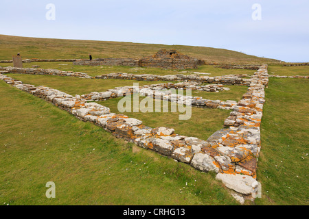 Resti di Pictish e insediamento dei norvegesi con la chiesa del XII secolo scavato sulla Brough di Birsay Orkney Islands, Scotland, Regno Unito Foto Stock