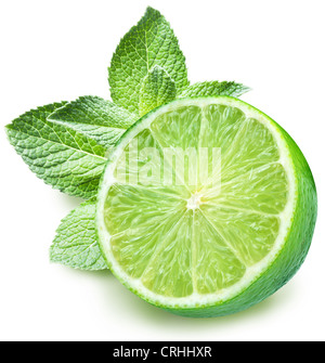 Lime e menta su uno sfondo bianco. Foto Stock