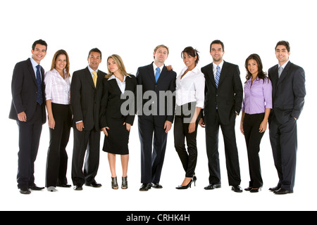 Un folto gruppo di imprenditori sorridente in piedi a fianco a fianco Foto Stock