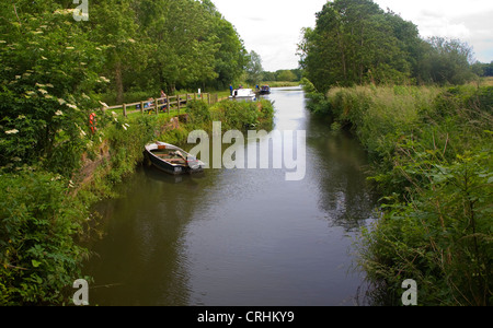 Waveney Fiume a Geldeston blocca vista a valle, Norfolk Inghilterra Foto Stock