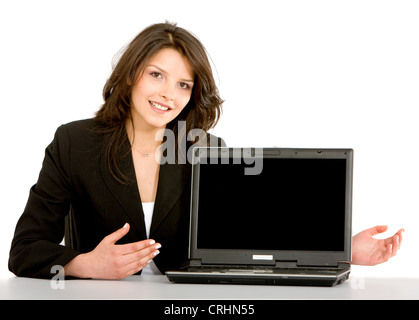 Business donna su un computer portatile Foto Stock