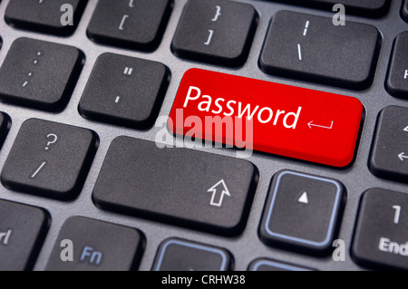 Per immettere la password con il messaggio sul tasto di invio della tastiera del computer. Foto Stock