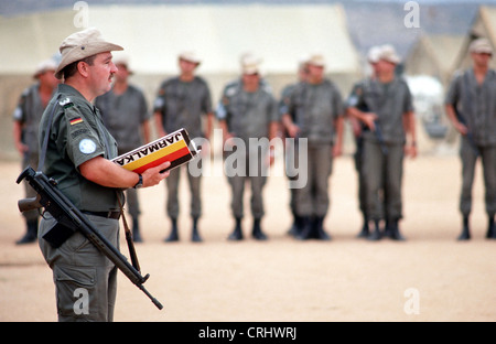 Mattina appello all'esercito camp in Somalia, Belet Huen Foto Stock