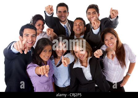 Gruppo aziendale puntando verso la telecamera Foto Stock