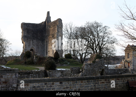 Si tratta di una foto del quartiere del castello medievale o fortezza di Domfront in Normandia in Francia. È in rovine distrutte Foto Stock