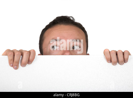 Business man cerca su carta bianca Foto Stock