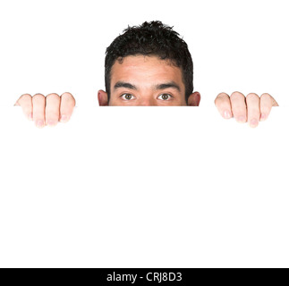 Business man cerca su carta bianca Foto Stock