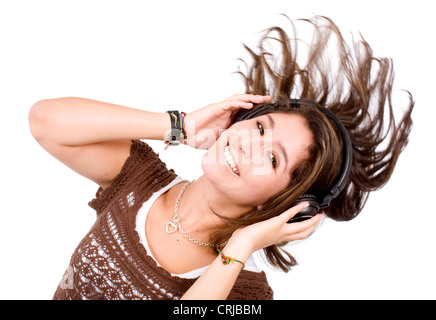 Ragazza ascolto di musica Foto Stock