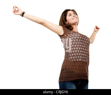 Libertà- donna informale con le braccia aperte Foto Stock