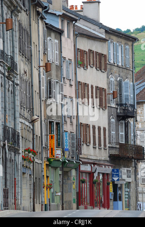 Fila di case, Francia, Franche-Comte, Giura, Salins-les-Bains Foto Stock