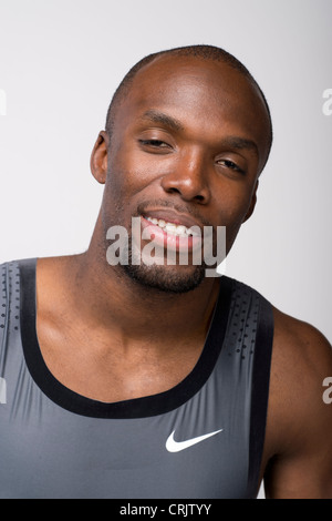 Stati Uniti d'America t 400 metri medaglia d'oro LaShawn Merritt pone al USOC Media Summit Dallas, TX prima di Olimpiadi di Londra 2012 Foto Stock