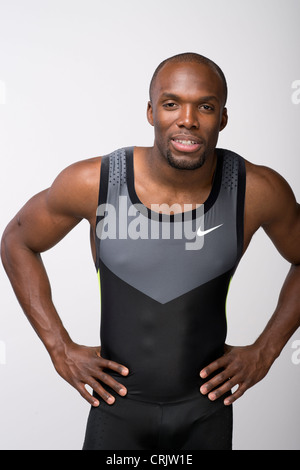 Stati Uniti d'America t 400 metri medaglia d'oro LaShawn Merritt pone al USOC Media Summit Dallas, TX prima di Olimpiadi di Londra 2012 Foto Stock