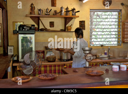 Cabosse cacao cibo caraibico francese Guadalupa casa del cioccolato Foto Stock